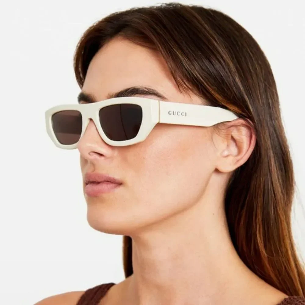 Gucci GG1134S 003 Sunglasses Ivory White Brown Rectangle Unisex - Picture 3 of 13